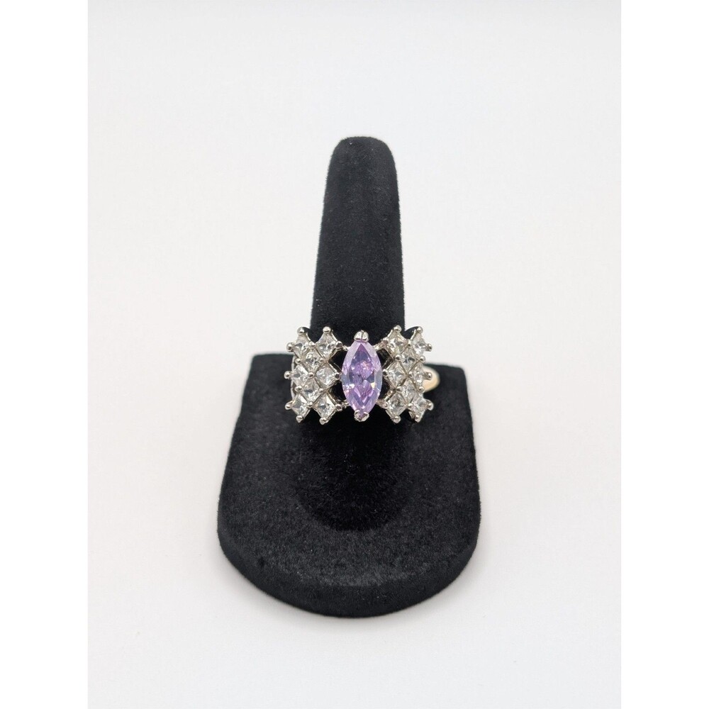 Vintage NWT Lavender Marquise Cluster Statement Ring Rhodium Plated NOS Size 8